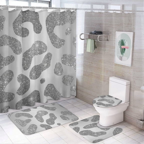 Silver Bathroom Set, Bathroom 4-piece Set - 29" X 17.5" Mats & 72" Shower Curtain with 12 Hooks, Bath Accessory for Home Use or Bathroom Decor