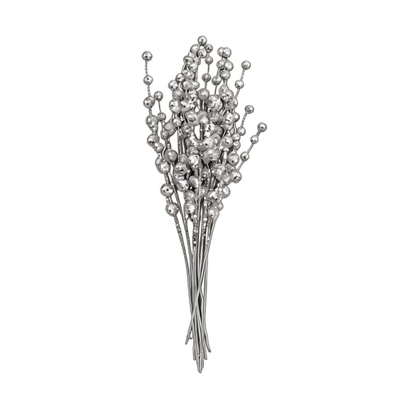 Silver Beaded Branches with Glitter and Sequin Details, 15.7 Inches, for Christmas Tree and Floral Arrangements, Decorations Set