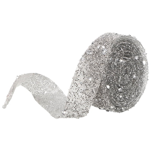 Silver Beaded Crystal Ribbon Trim 1 Yard Delicate Shiny Crystal Sequins Bead Rhinestone Trim Strip for DIY Crafts Sewing Wedding Dress Decoration 35.4 inches / 90 cm