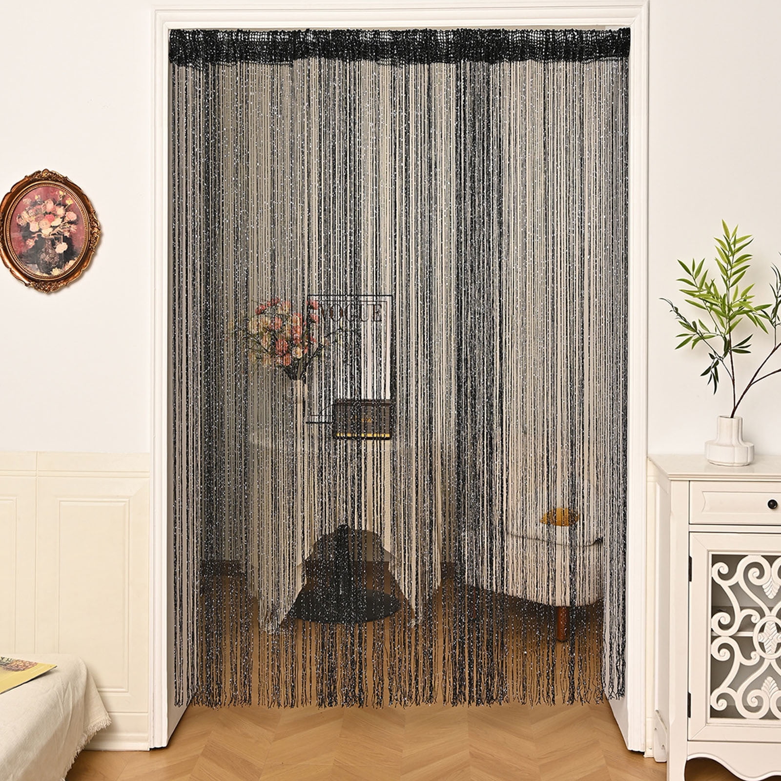 Silver Beaded Curtain, Tassel Door Curtain Room Divider, Shimmering ...