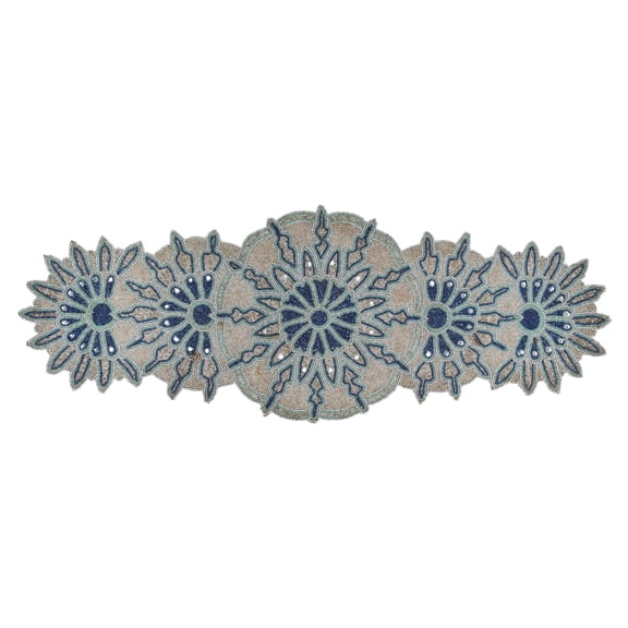 Silver Beaded Table Runner 36 Inches Long - Beautiful Fancy Elegant Decorative Embroidery Glitz Runner Perfect for Dining Table Dcor, Easter, Farmhouse, Wedding, Living Room, New Year -13x36 Inch