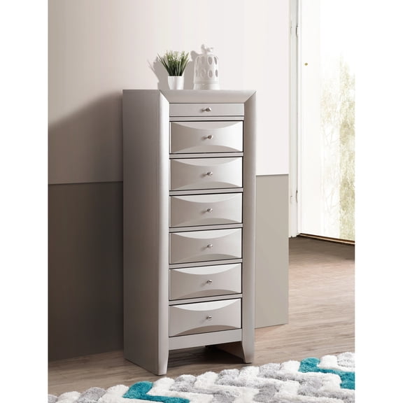 Silver Bedroom Lingerie Chest | Bedroom Organization Helper | Molded Resin Front Design | No Assembly Work Needed