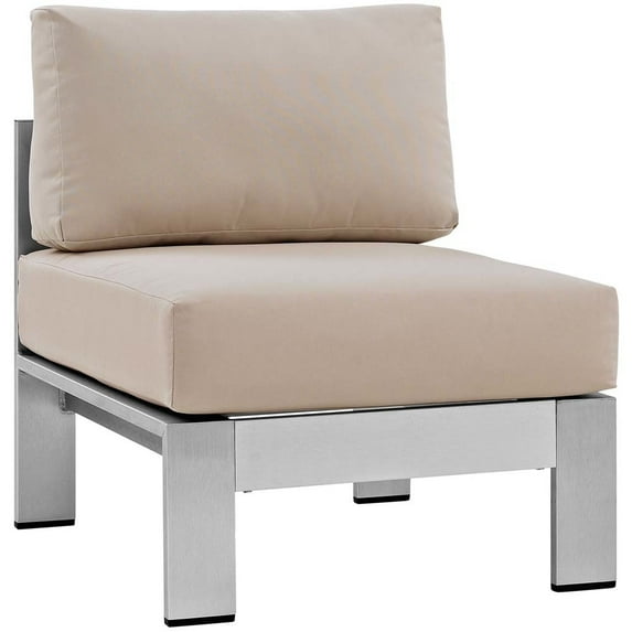 Silver Beige Shore Armless Outdoor Patio Aluminum Chair