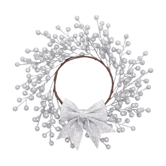 Silver Berry Wreath With Plastic Build, Lightweight And Easy To Hang, Ideal For Window, Door Decor During Holidays And Themed Parties