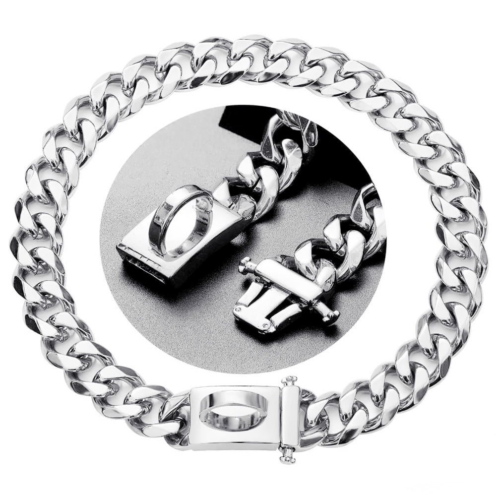 Silver Big Chains Dogs Collar Choker Necklace For Large Medium French English Bulldog Rottweilers