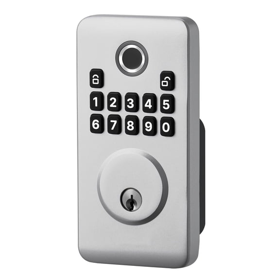 Silver Biometric Fingerprint Deadbolt, Auto Locking, One-Time Code, Anti-Peeking Password, Easy-Grip Design for Home