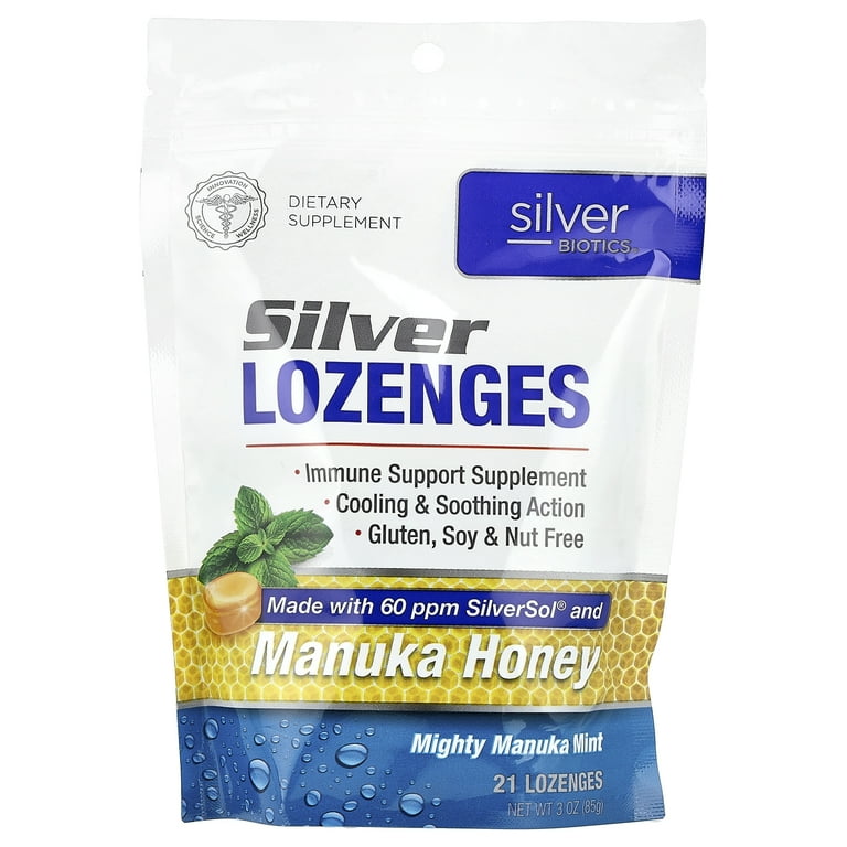 American Biotech Labs Silver Lozenges, Mighty Manuka Mint, 21