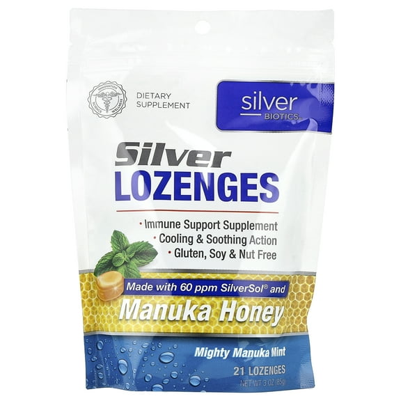 American Biotech Labs Silver Lozenges, Mighty Manuka Mint, 21 Lozenges, 3 oz (85 g)