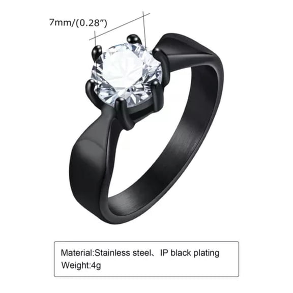 Silver/Black 7*7mm Round CZ Stainless Steel Band Women's Wedding Ring Size 6 7 8
