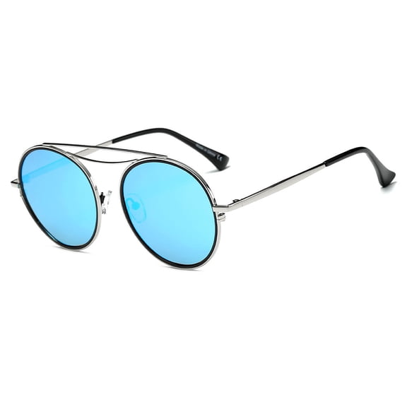 Silver & Black Frame Aviator Sunglasses, Blue Mirror Lens - UV400 Protection Trendy Fashion Shades for Men Women Party & Photo Shoot