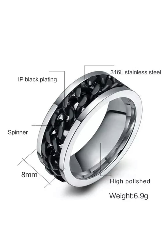 Silver/Black/Gold/Rainbow Spinner Chain Rings Stainless Steel Men's Band Sz 6-15