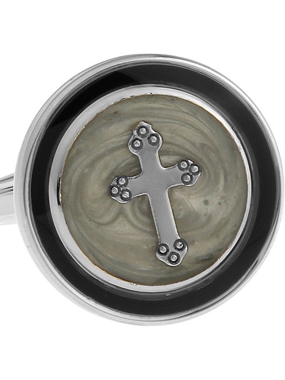 Silver & Black Round Cross Cufflinks Christian Gift for Dad, Husband, or Pastor Faith-Based Mens Jewelry for Weddings, Church, or Fathers Day