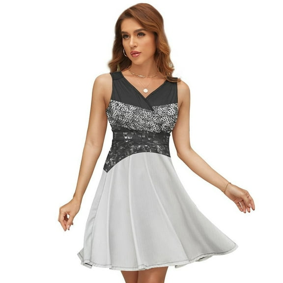 Silver Black Sequins Painting Dress Fashion Beach Long Dresses Female Party Printed Sundress