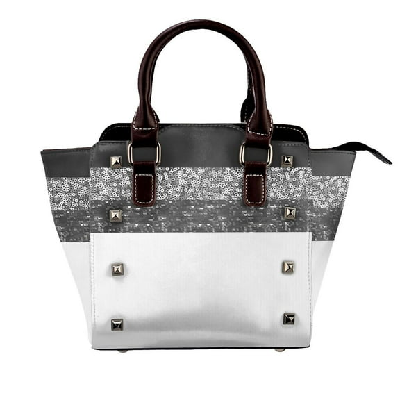 Silver Black Sequins Painting Rivet Fashion One-Shoulder Women's Handbag Tote Bag