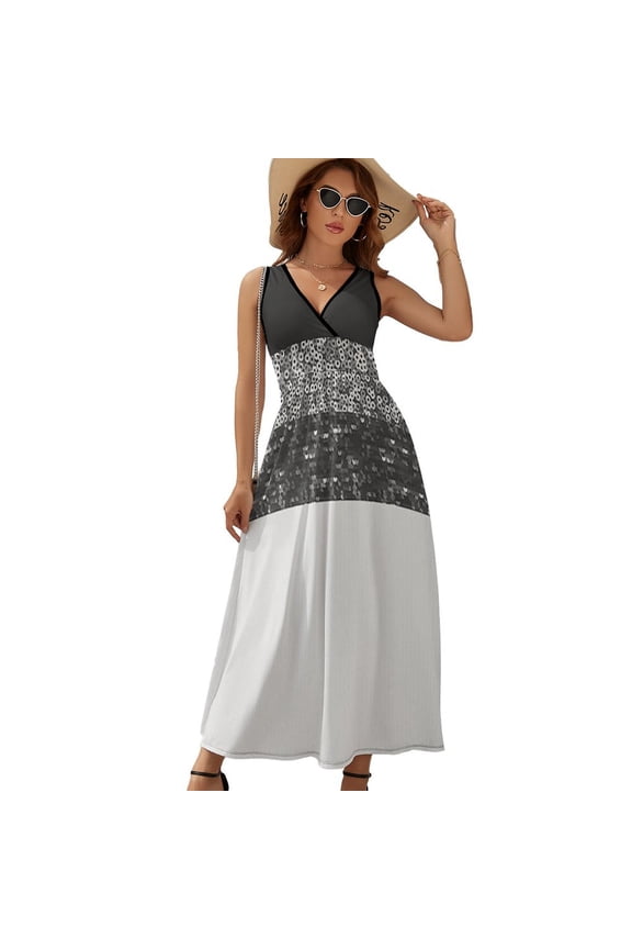 Silver Black Sequins Painting Sleeveless Dress Summer Women Clothes Dress for Pregnant Women Dresses