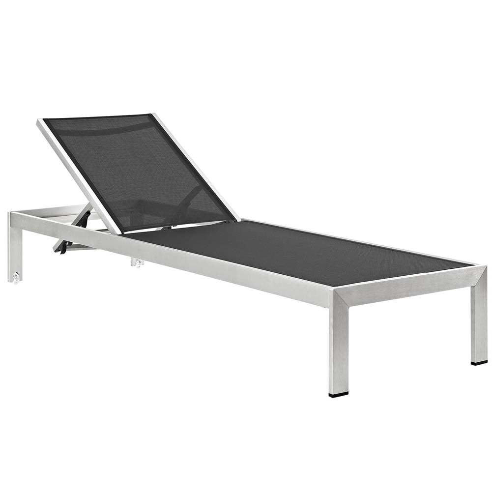 Silver Black Aluminum Mesh Outdoor Chaise Lounge Chair