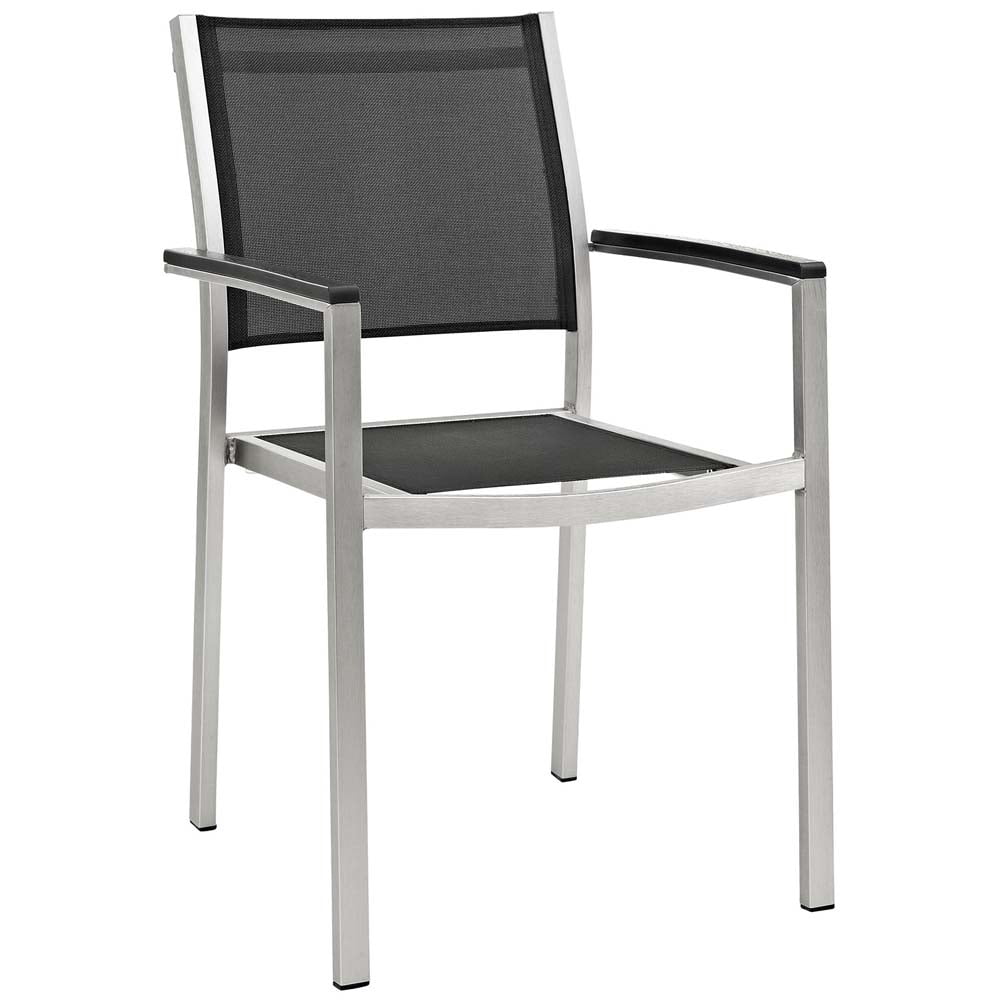Silver Black Aluminum Mesh Outdoor Dining Chair
