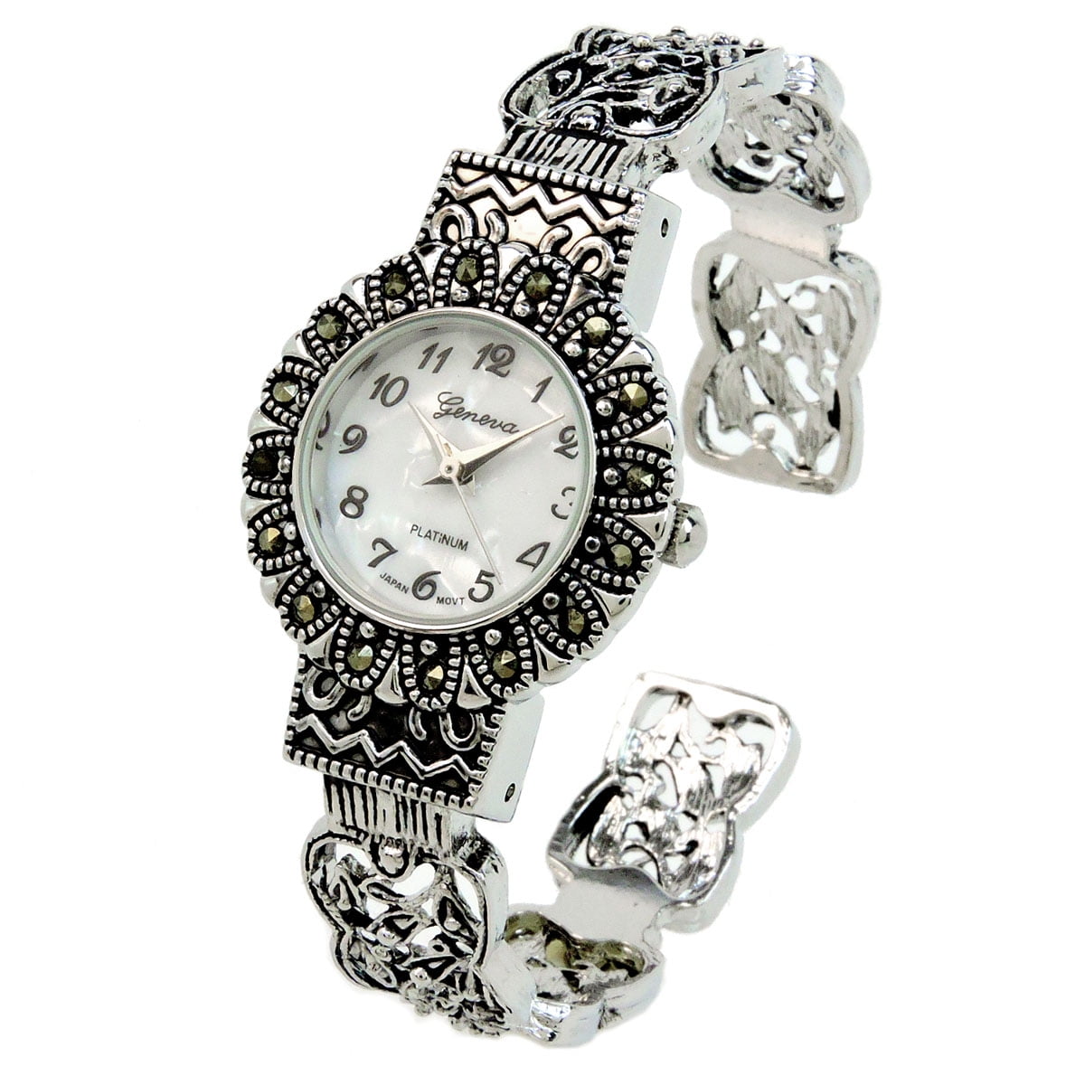 Silver Black Vintage Style Marcasite Crystal Oval Face Women's Bangle –  ShowTime Collection