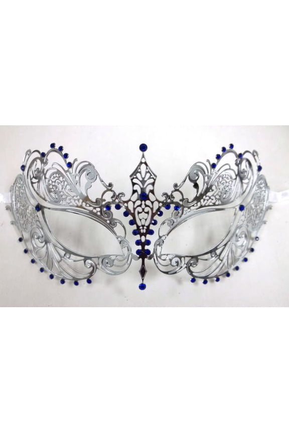 Silver Blue Crystal Beautiful Eyes Laser Venetian Mask Masquerade Metal Filigree