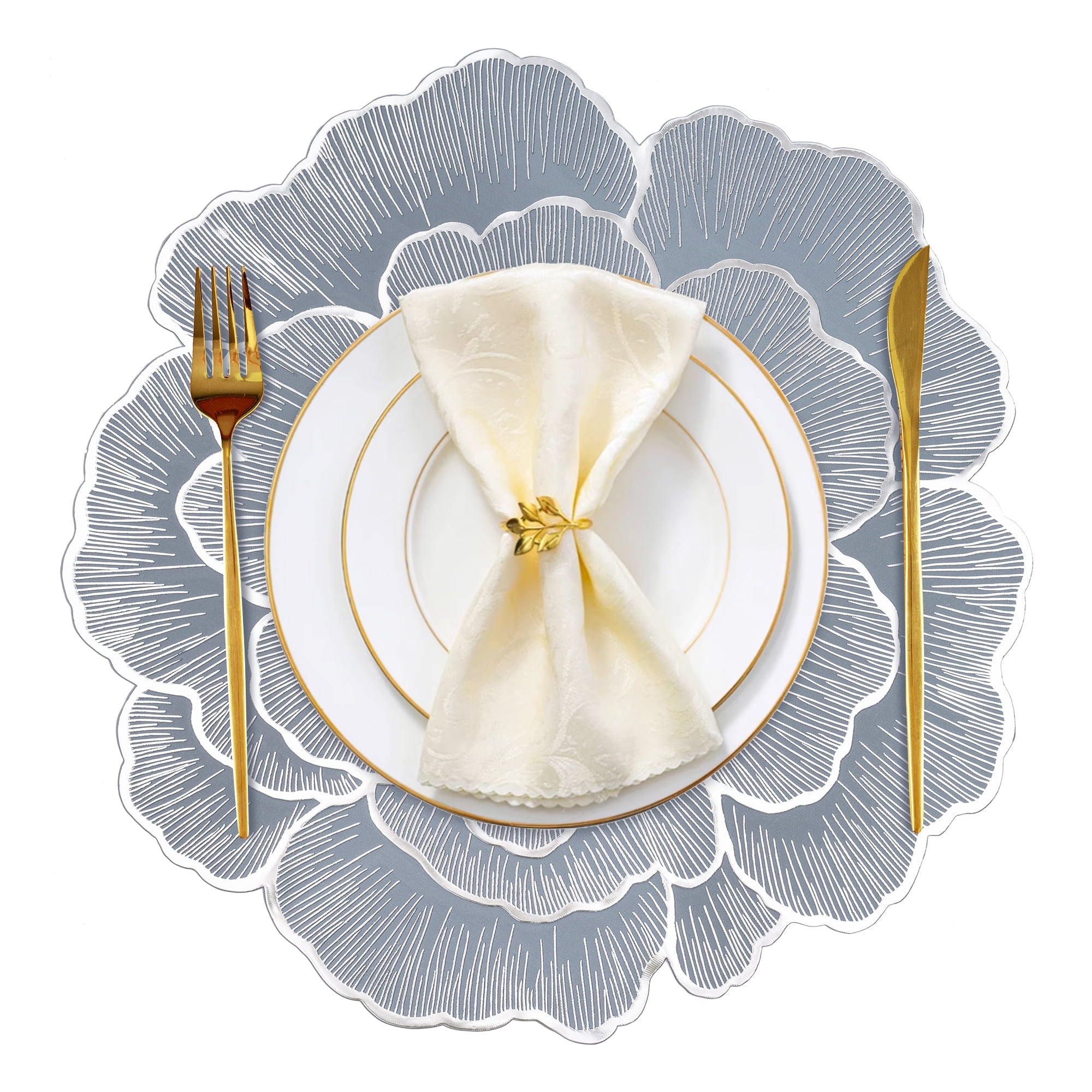 VCVCOO Round Placemats Set of 4, Pressed Vinyl PVC Washable Wipeable Table Mats, Rose Flower Table Placemats for Holiday Wedding Centerpiece,Blue - Walmart.com