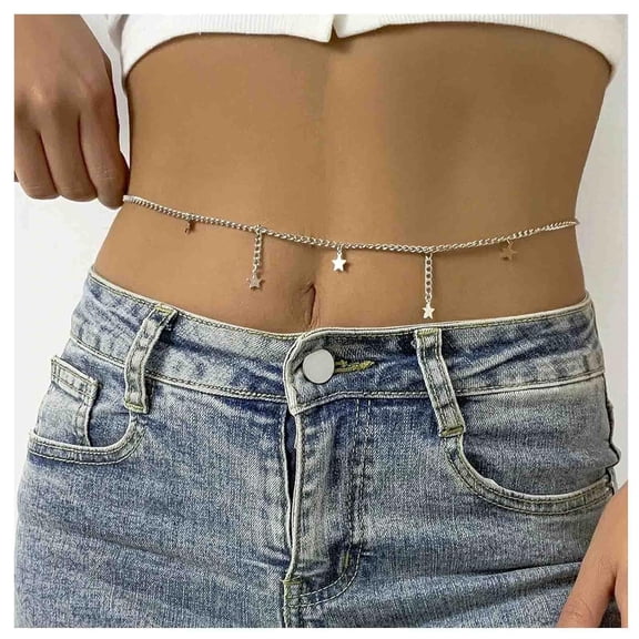 Silver Bohemia Star Tassel Waist Chain Belly Chain Summer Bikini Waist Belly Chain Jewelry for Women and Girls