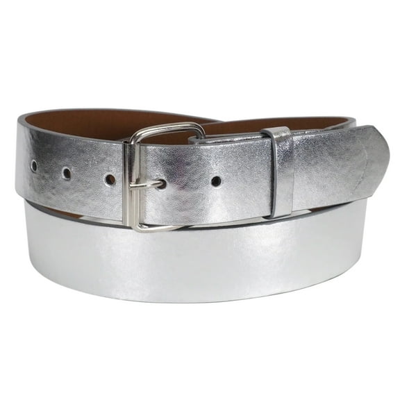 Silver Bonded Leather Belt with Removable Belt Buckle