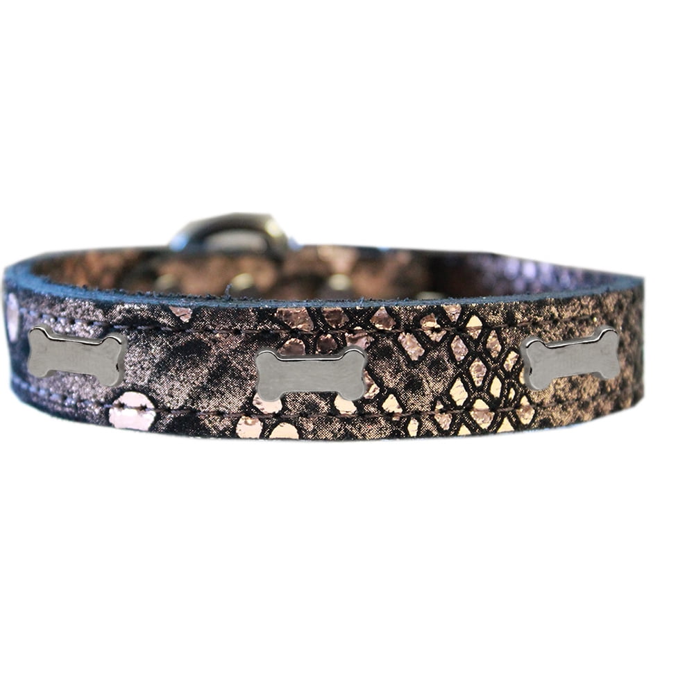 Silver Bone Widget Dragon Skin Genuine Leather Dog Collar Size Copper 16