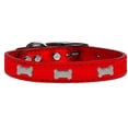 thumbnail image 1 of Silver Bone Widget Genuine Metallic Leather Dog Collar, Red - Size 18, 1 of 1