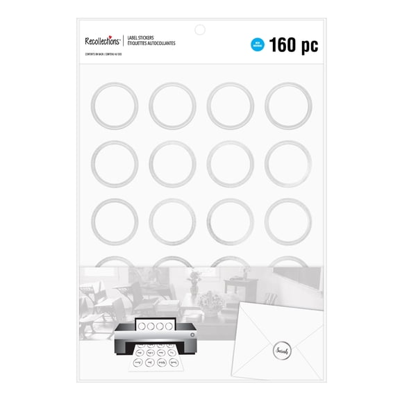 Recollections Silver Border Round Label Stickers - 1.5" Printable Labels on 8.5" x 11" Sheets, Compatible with Standard Printers, 12 Pack