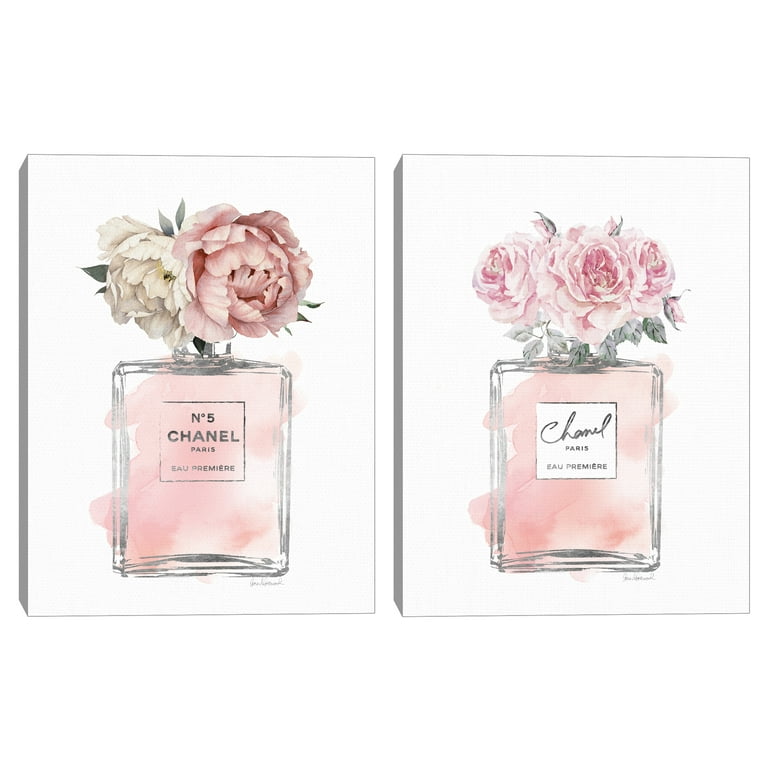 Silver Bottle Blush with Peony and Silver Perfume & Flowers IV by Amanda Greenwood Set of Canvas Art Print