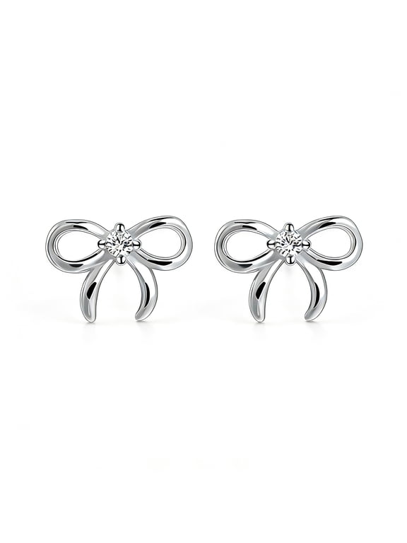 Silver Bow Earrings Bow Huggie Hoop Stud Earrings Wedding Birthday Jewelry Gifts for Women