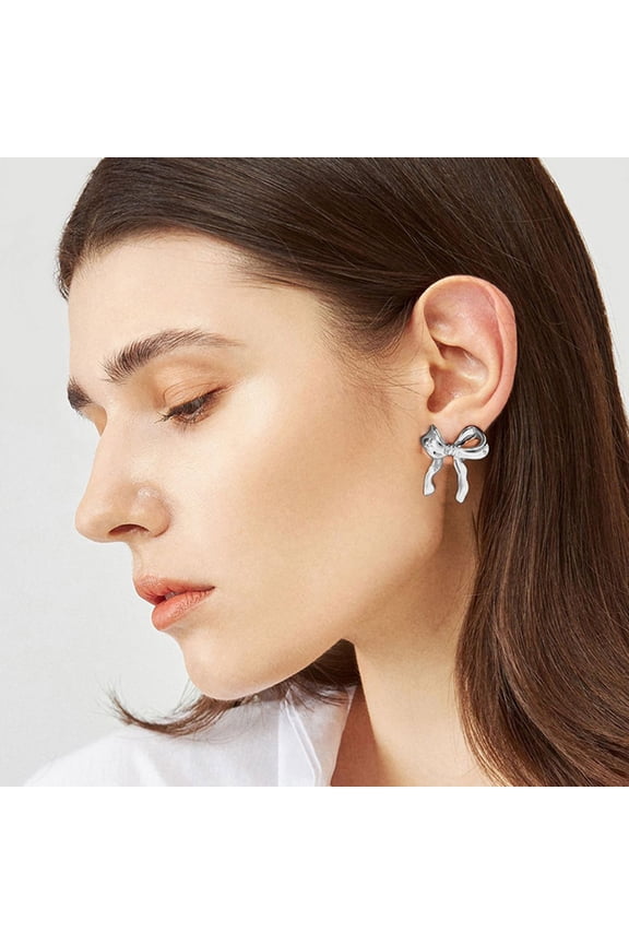 Silver Bow Earrings for Women, Dainty Ribbon Bow Stud Earrings Small Bowknot Earrings Jewelry Birthday Christmas Gifts