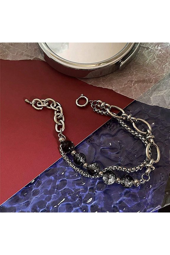 Silver Bracelet With Crack Bead Splicing For Daily Wear