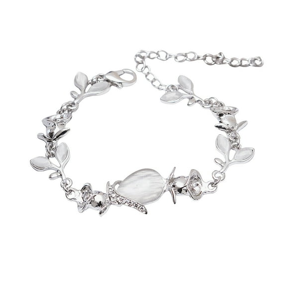 Silver Bracelets For Women Stackable Bar Bracelet For Women Link Fashion Adjustable Women Opal Leaf Bracelet Engagement Jewelry