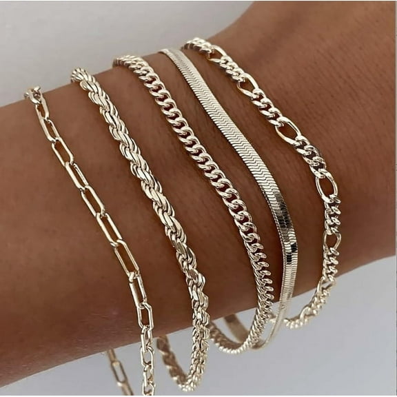 Silver Bracelets For Women YTTAL Dainty Layered Bracelets Set for Women 14K Gold Plated Link Chain Bracelets Jewelry Gifts for Her