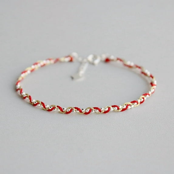 Silver Braided Bracelet With Gold Thread