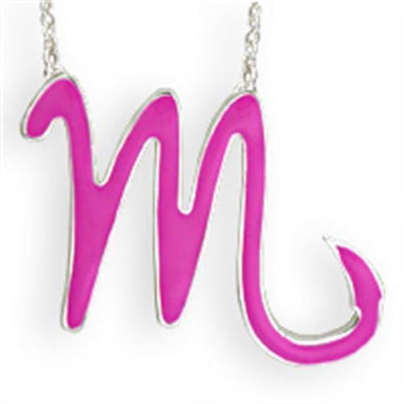 Silver Brass Chain Pendant with Epoxy in Rose for Women Rose Stone Color Style SNK07PINK Size 18