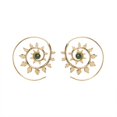 thumbnail image 1 of Silver Brass Green Gemstone Boho Sun Flower Spiral Threader Earrings, 1 of 1