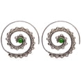 thumbnail image 1 of Silver Brass Green Gemstone Mandala Dot Work Spiral Threader Earrings, 1 of 3