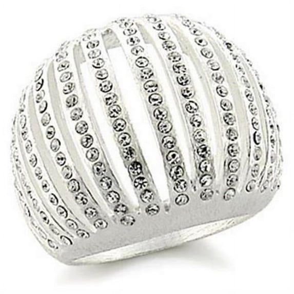 Silver Brass Ring with Top Grade Crystal, Clear - Size 9