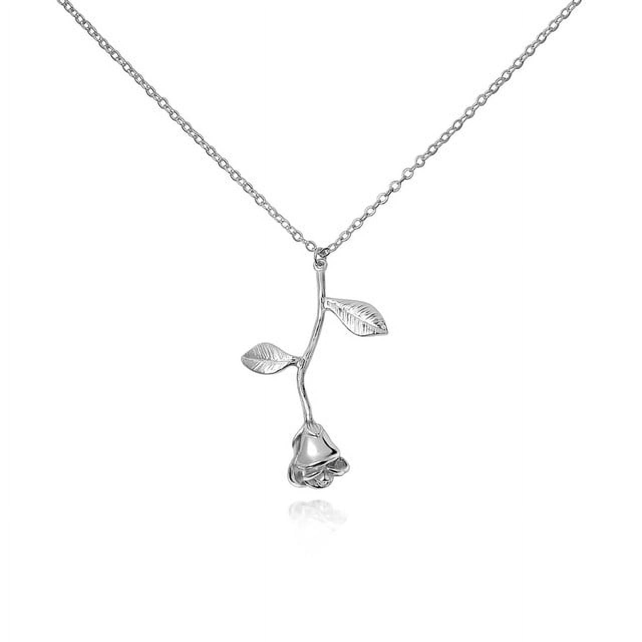 Silver Brass Rose Flower Necklace Pendant Jewelry Valentine's Day Gift Set for Her