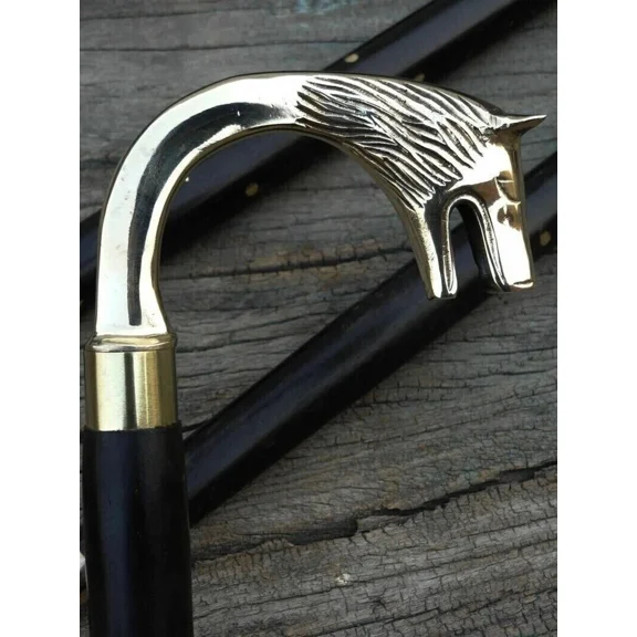 Silver Brass Wolf Head Handle Walking Cane Black Wooden Shaft Designer Gift Stick