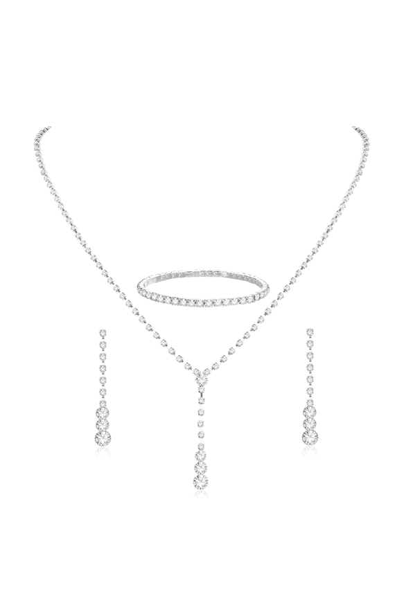 Silver Bridal Jewelry Set Rhinestone Necklace Bracelet Dangle Earrings for Bride Bridesmaid Teardrop Pendant Crystal Wedding Prom Jewelry Accessories