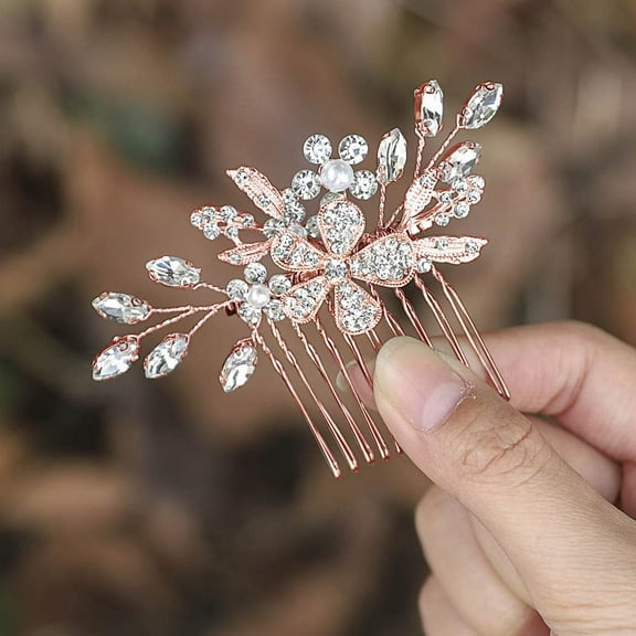 Silver Bride Wedding Hair Comb Crystal Bridal Side Comb Flower Hair Piece Leaf Hair Accessories for Women and Girls (A-Silver)
