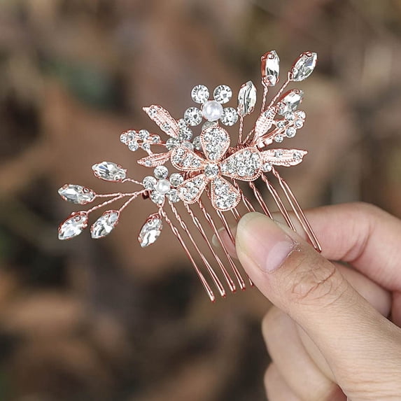 Silver Bride Wedding Hair Comb Crystal Bridal Side Comb Flower Hair Piece Leaf Hair Accessories for Women and Girls (A-Silver)
