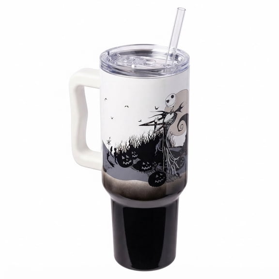 Silver Buffalo 40oz Tumbler with Handle and Straw, Double Wall Insulated Stainless Steel Travel Mug, Reusable Drinkware