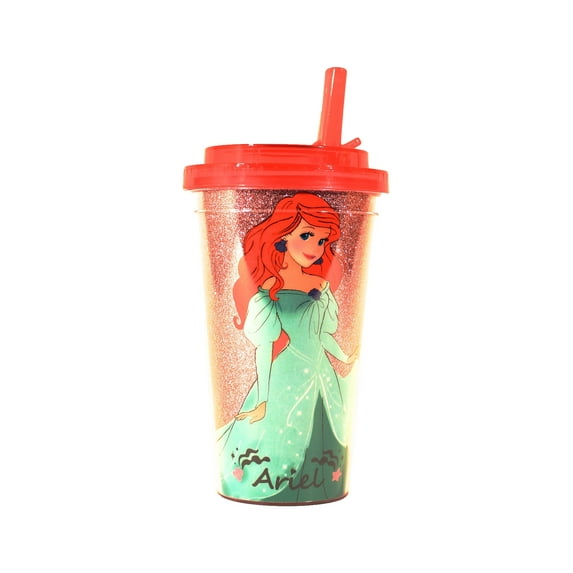 Silver Buffalo Ariel Standing Glitter Plastic Flip Straw Cold Cup, 16 oz