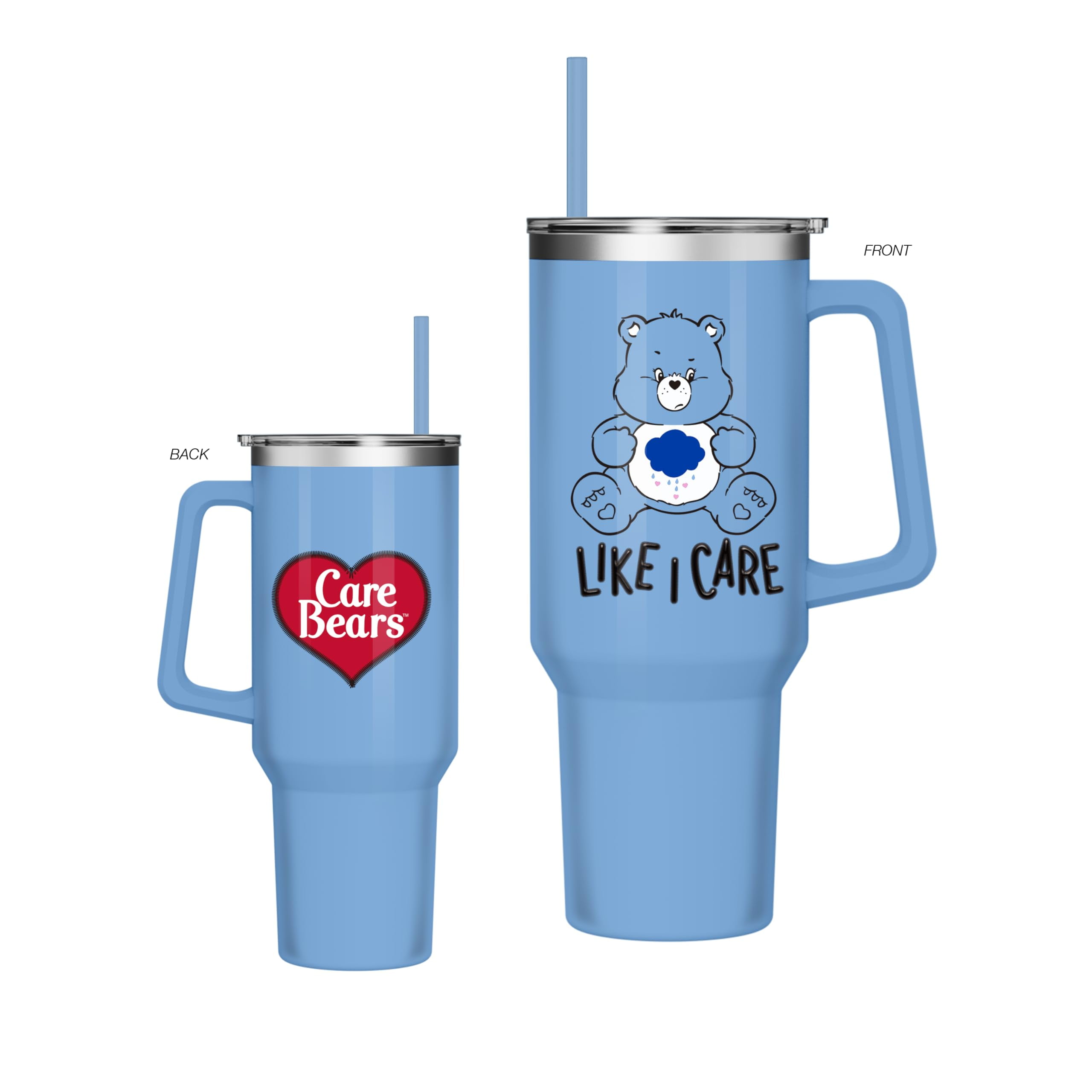 Grumpy Bear Blue Insulated Travel Tumbler with Handle, 40oz