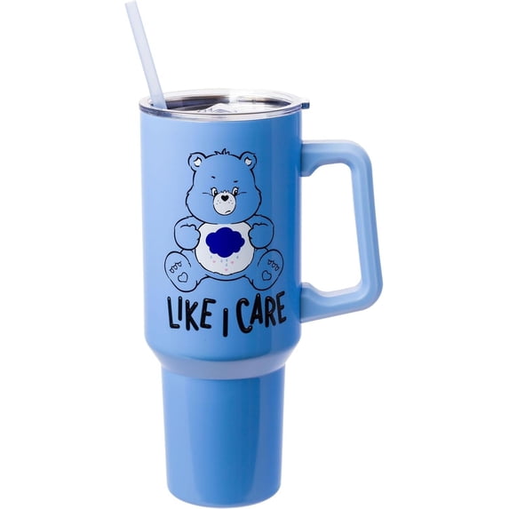 Silver Buffalo Care Bears Grumpy Bear Like I Care Stainless Steel Tumbler with Handle and Straw, Fits in Standard Cup Holder, 40 Ounces