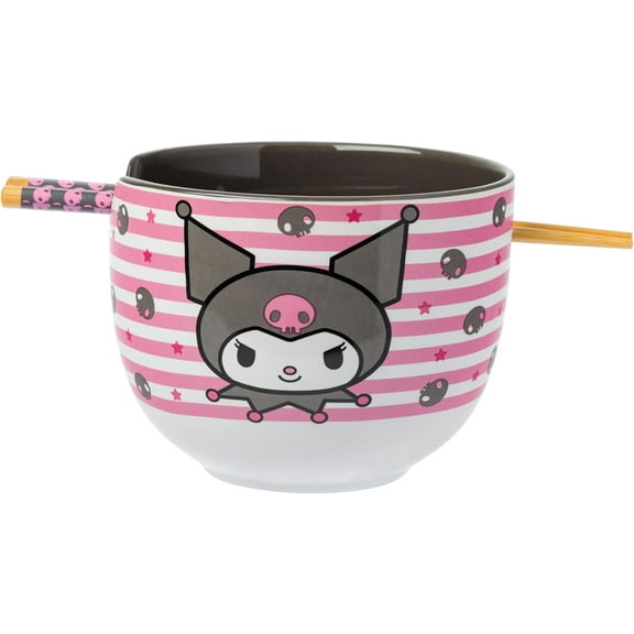 Silver Buffalo Ceramic Ramen Noodle Rice Bowl with Chopsticks, Microwave Safe